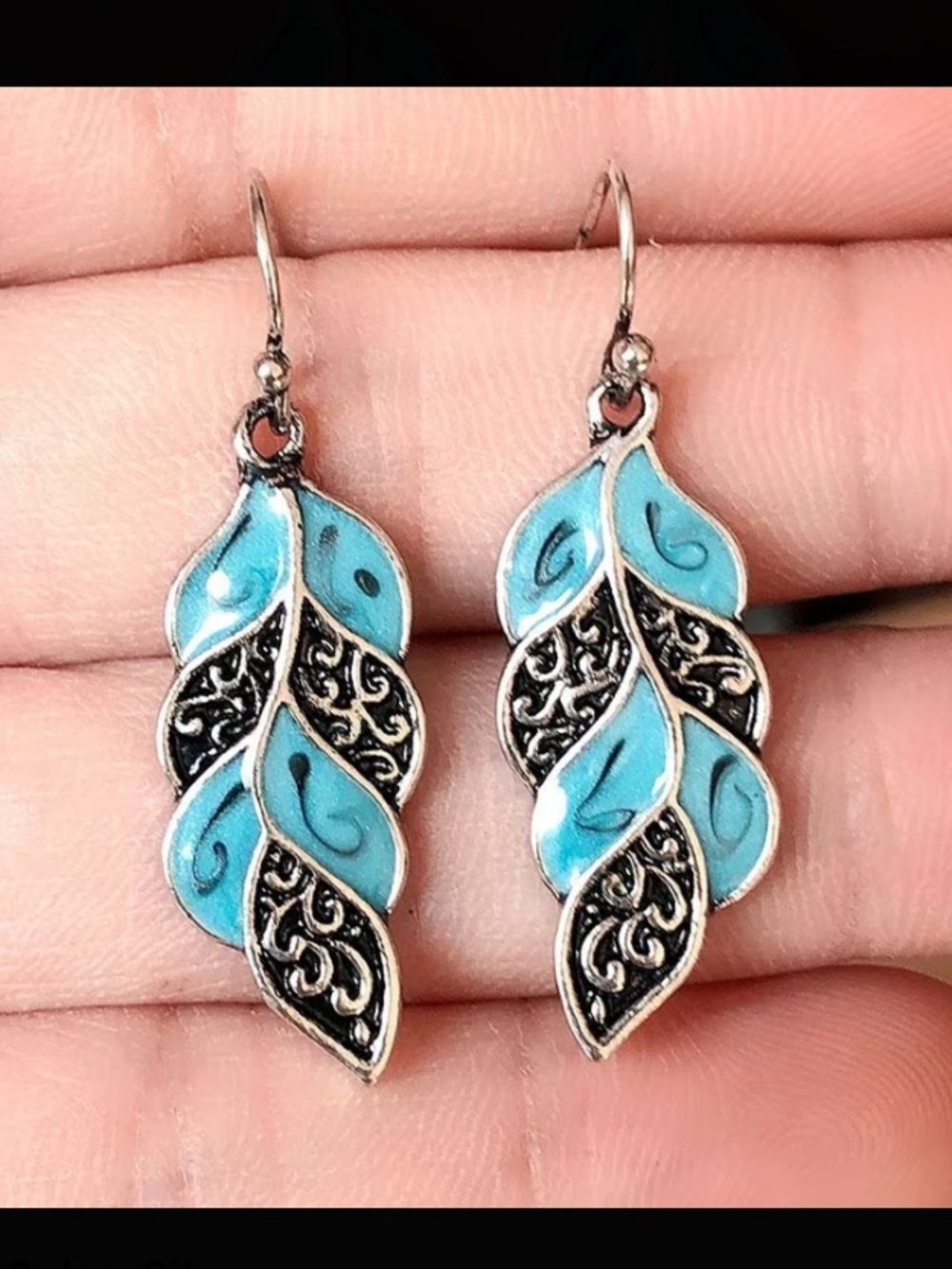 Silver-Tone Turquoise Leaf Drop Earrings - Women Jewelry